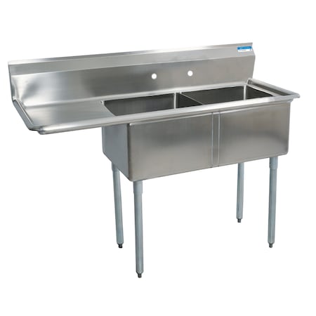 Bk Resources Two Compartment Sink 18 in x 18 in, 2, 2, Free Standing, Stainless Steel BKS-2-18-12-18L